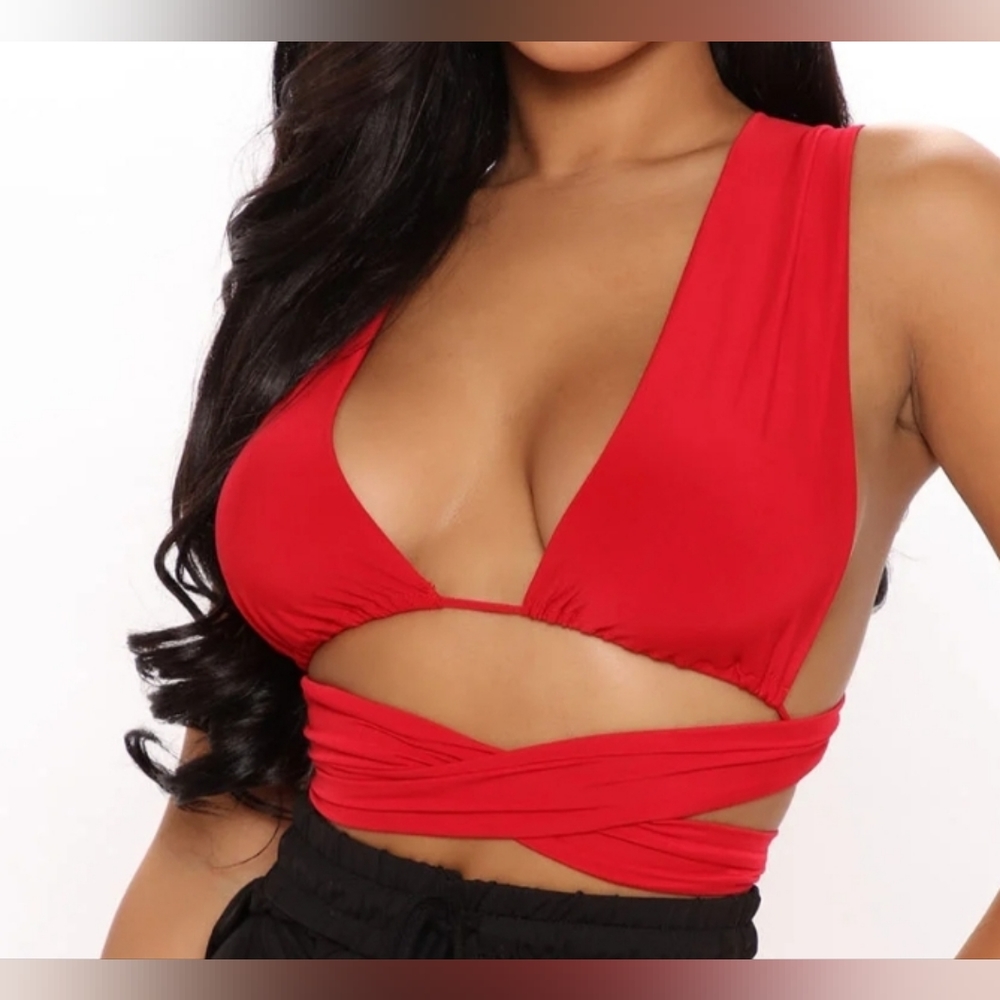 Fashionnova Lemme Drive The Boat Halter Wrap Top - Red